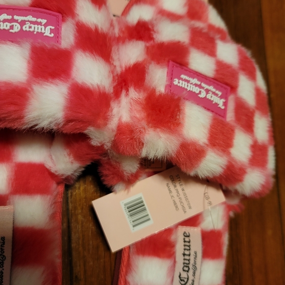 JUICY COUTURE Pink/White Checker Slippers-Size L 8/9 - Picture 2 of 5